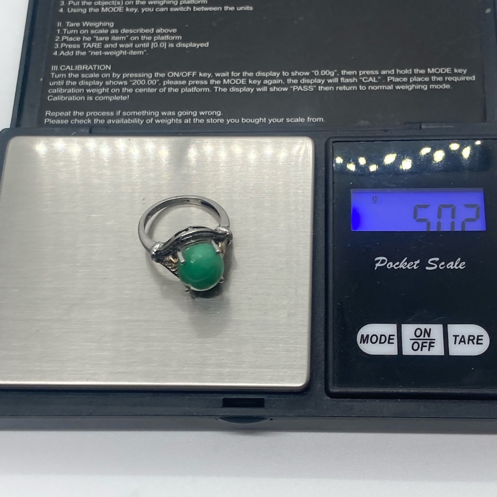Vtg Chuck Clemency Sterling Silver Green Jade Gemstone Ring 925 STS | Sz 6.75 - Picture 8 of 8